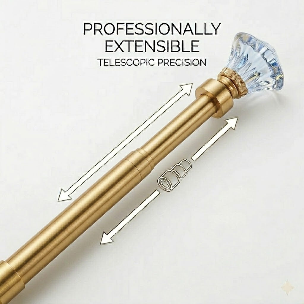Varão de Cortina Extensível 160-310 cm com Ponteira de Cristal Ondulado – Dourado ✨