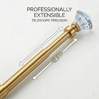 Varão de Cortina Extensível 160-310 cm com Ponteira de Cristal Ondulado – Dourado ✨