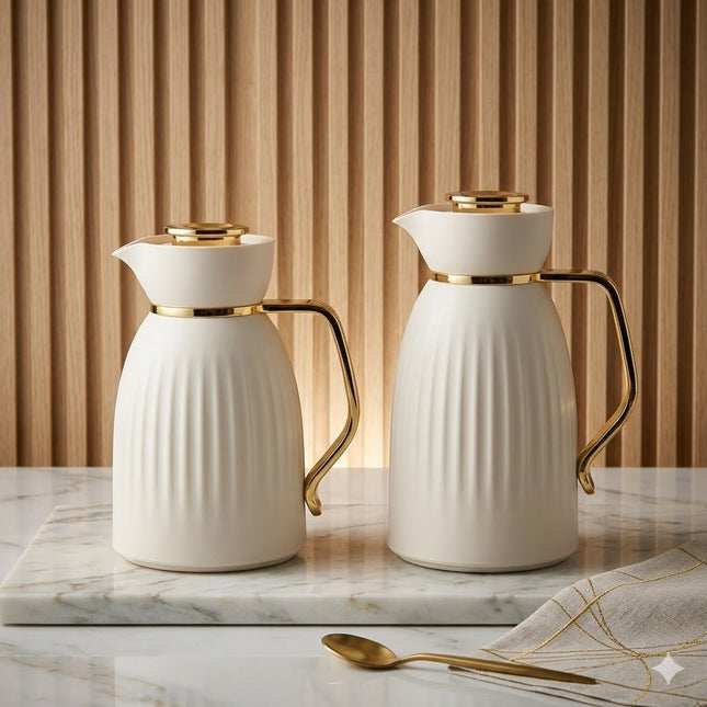 Set de 2 Termos Amina 1L + 0,6L con Asa Dorada - COLOR CREMA