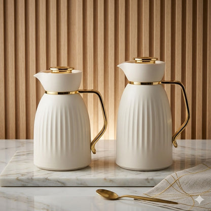 Set de 2 Termos Amina 1L + 0,6L con Asa Dorada - COLOR CREMA