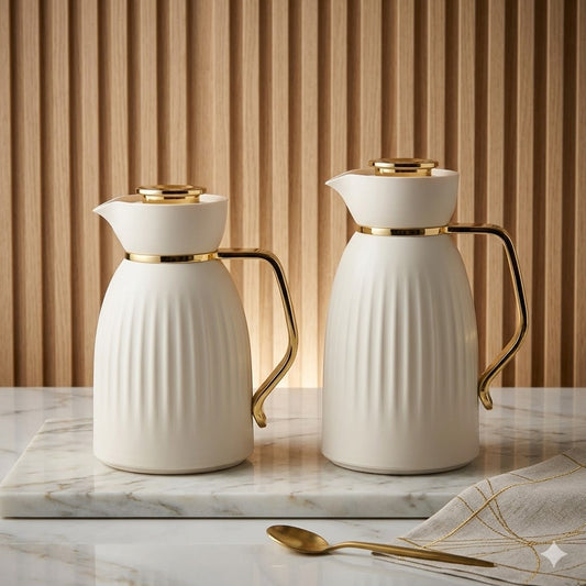 Set de 2 Termos Amina 1L + 0,6L con Asa Dorada - COLOR CREMA