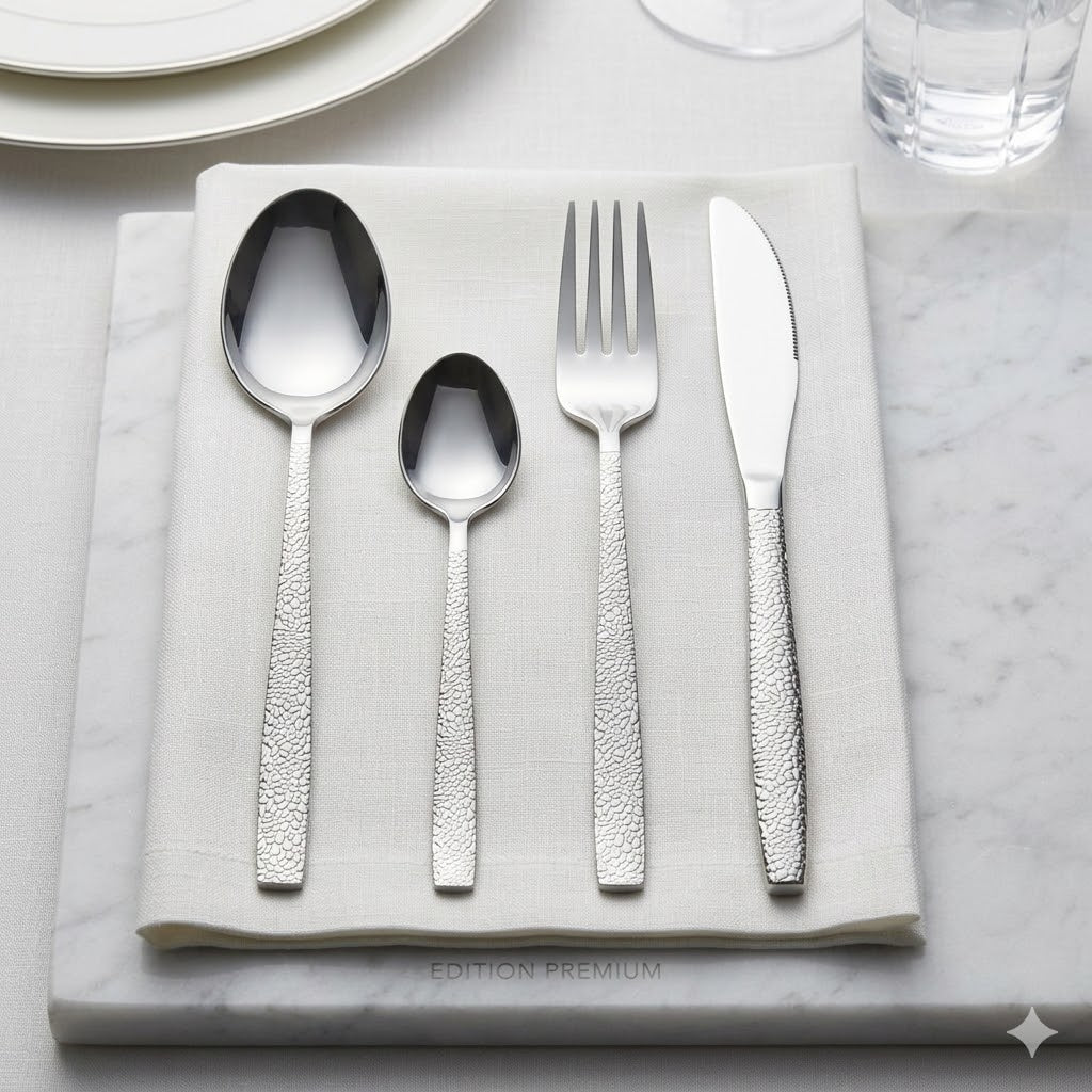 Set de 24 Piezas de Cubiertos de Acero Inoxidable con Mango Textura Piedra