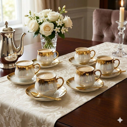 ✨ Set de 6 Tazas de Café en Porcelana Blanca con Acabado Dorado Elegante ✨