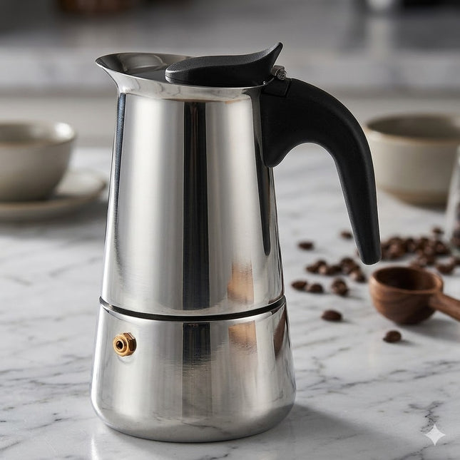 Cafetera Italiana de Acero Inoxidable ☕️ 9 Tazas con Aro de Silicona