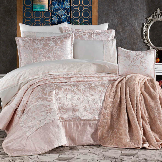 Juego de cama Sakura de 11 piezas: elegancia y confort para tu dormitorio - COLOR BEIG ROSADO