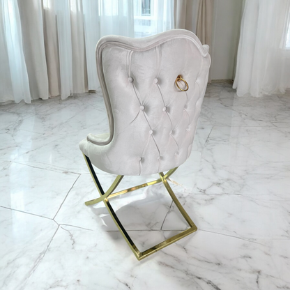 Silla terciopelo BELINDAV01 color beig claro, patas de metal dorado