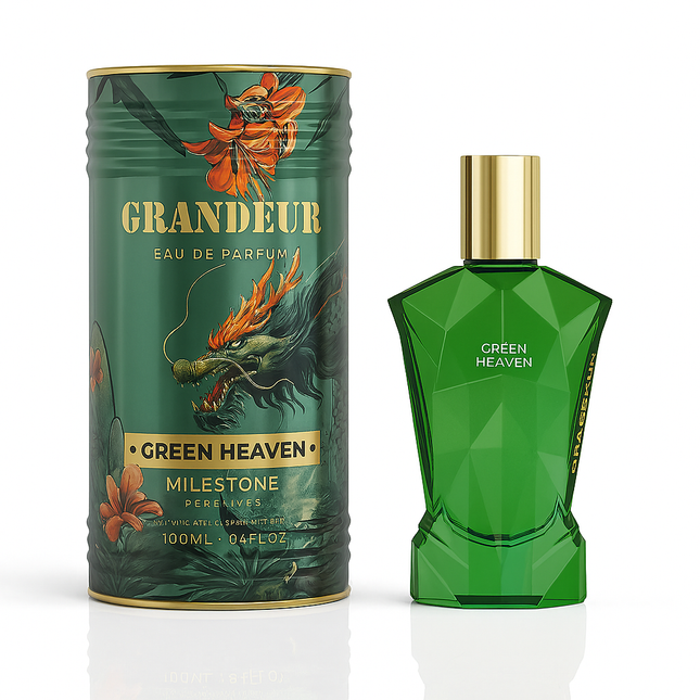 Green Heaven – Grandeur (100 ml EDP) · Perfume árabe unissexo fresco, verde e amadeirado