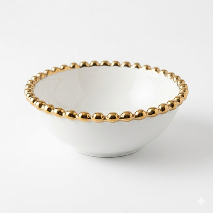 🟡Tigela branca com rebordo dourado Ø 12,5 cm – Elegância clássica para a sua mesa