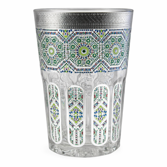 Vaso de Cristal Decorado para Té Árabe - Estilo Gris Plateado
