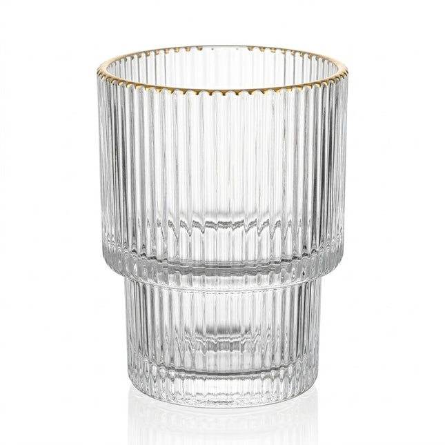 🥃 Conjunto de 6 Copos de Vidro com Design Canelado e Bordas Douradas – Elegância para sua Mesa