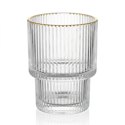 🥃 Set de 6 Vasos de Vidrio con Diseño Acanalado y Bordes Dorados– Elegancia para tu Mesa