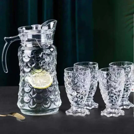 Glassware Set – Pitcher and 6 Textured Glass Glasses (7 Pieces)