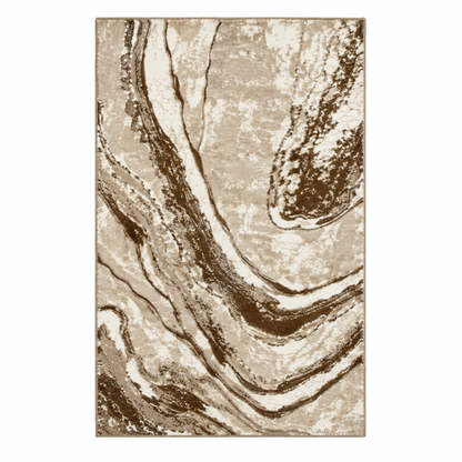 Alfombra Mármol de Vetas Curvas en Beige o Marrón — Marrón / Beige — imagen provisional del proveedor