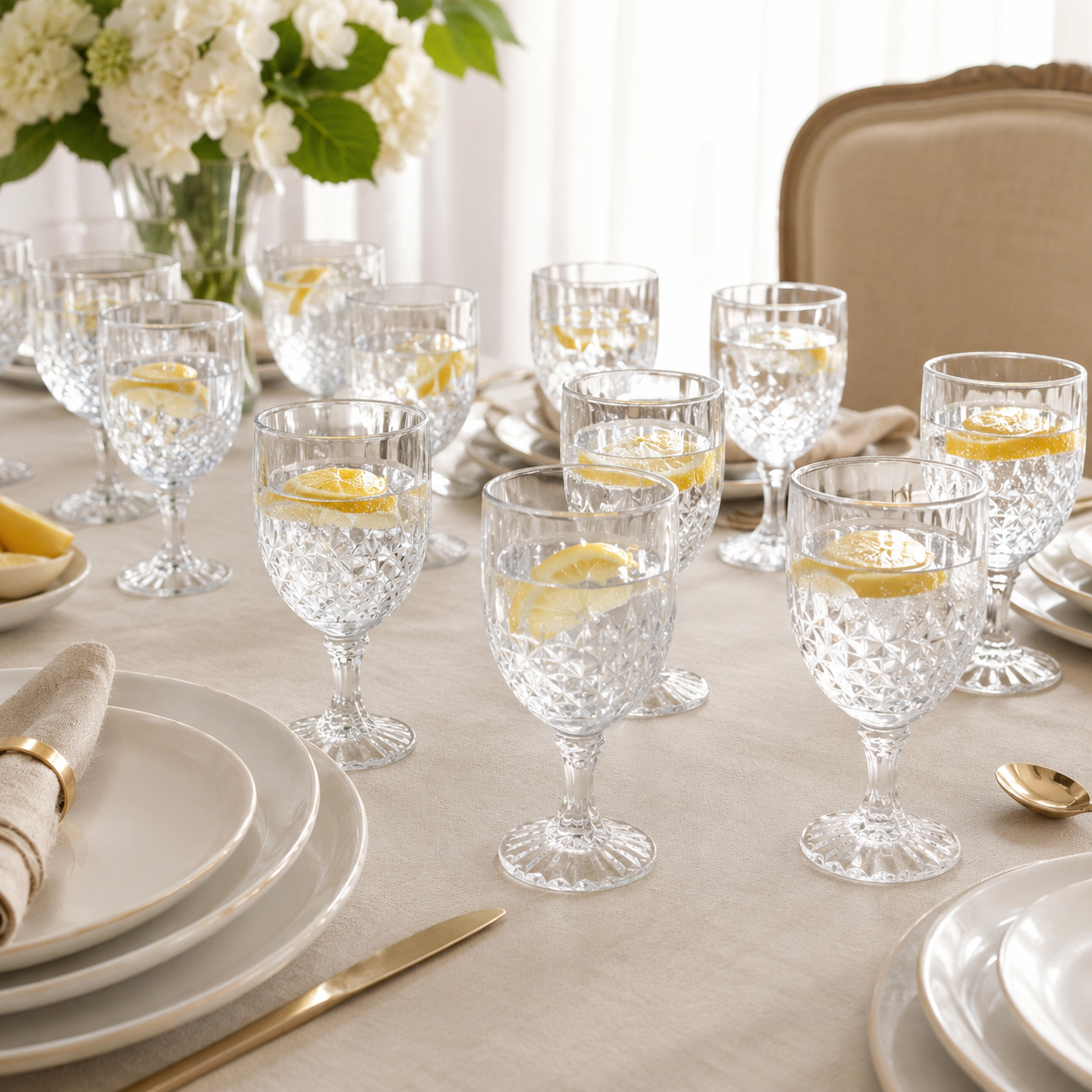 Set de 12 Copas de Vidrio con Relieve Diamante – Modelo Nadia