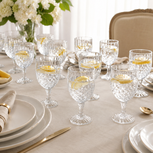 Set de 12 Copas de Vidrio con Relieve Diamante – Modelo Nadia