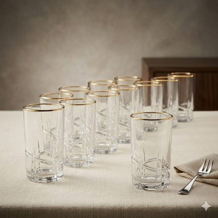 Set 12 Vasos Cristal IS con Borde Dorado