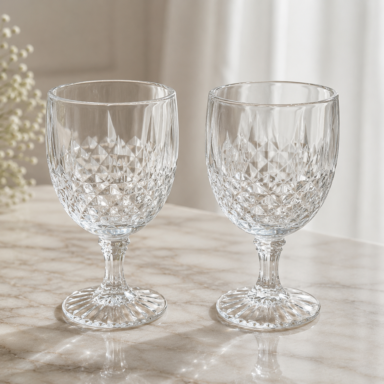 Set de 12 Copas de Vidrio con Relieve Diamante – Modelo Nadia