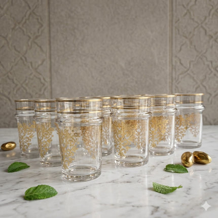Set 12 Vasos Sultán de Cristal con Decorado Dorado