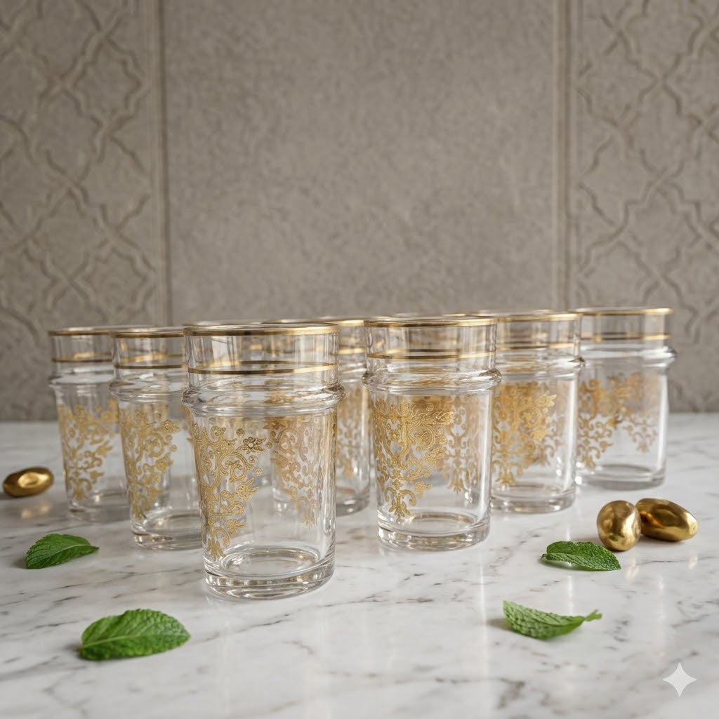 Set 12 Vasos Sultán de Cristal con Decorado Dorado