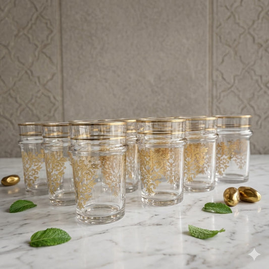 Set 12 Vasos Sultán de Cristal con Decorado Dorado
