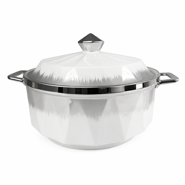 White Porcelain Casserole Dish with Lid and Silver Details 🍲✨ Modern and Elegant Design