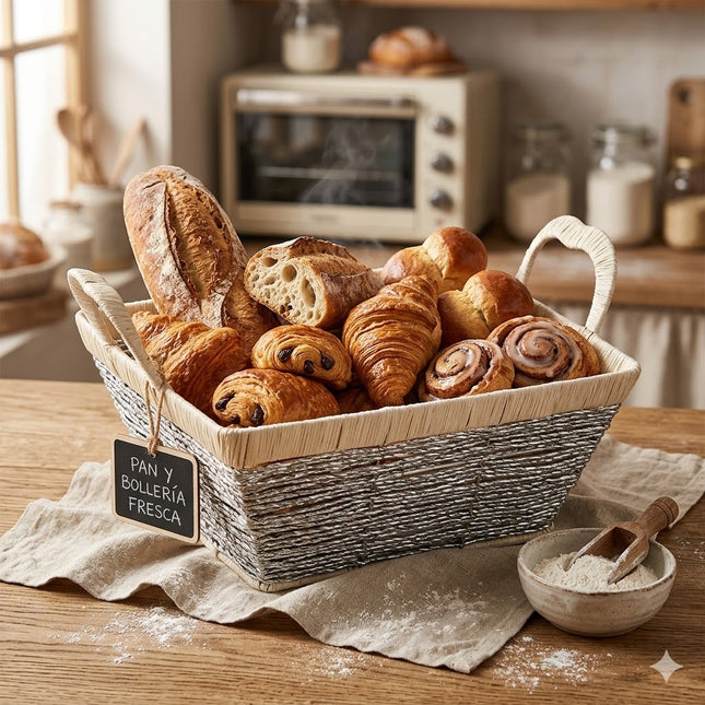 Woven Organizer Basket with Handles — Rectangular Silver/Beige