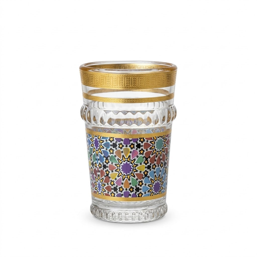 Pack de 12 Vasos de Cristal Decorados para Té Árabe - Estilo Dorado Tallado Tradicional