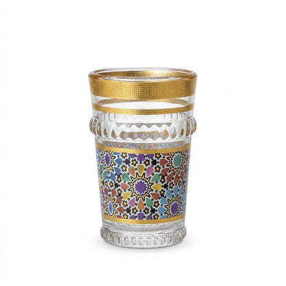 Pack de 12 Vasos de Cristal Decorados para Té Árabe - Estilo Dorado Tallado Tradicional