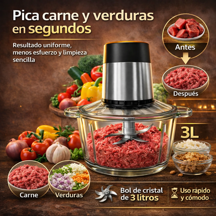 Teffo Electric Food Chopper – Glass Bowl, Double Blade and High Power Motor