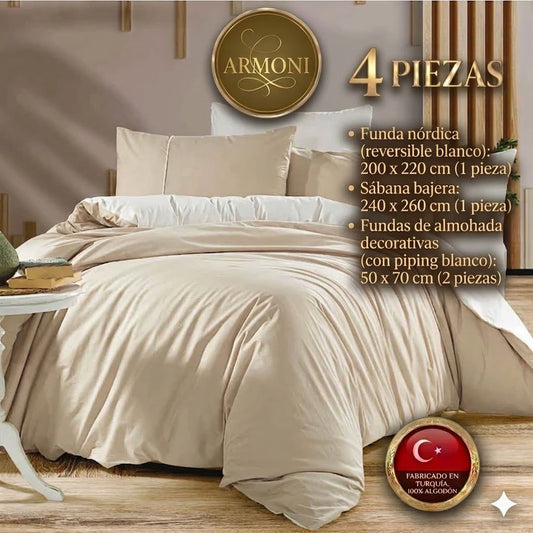 Juego de Cama "Armoni" – Suavidad y Elegancia en Algodón Premium - COLOR BEIGE