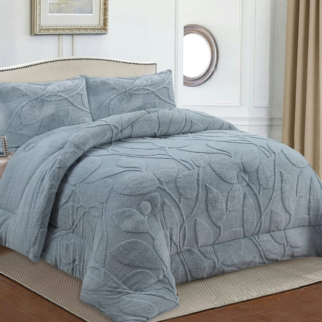 Sheepskin Quilt, Embossed Leaf Pattern – 230 x 250 cm – LIGHT GREY