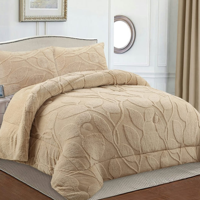 Sheepskin Quilt, Embossed Leaf Pattern – 230 x 250 cm – Beige
