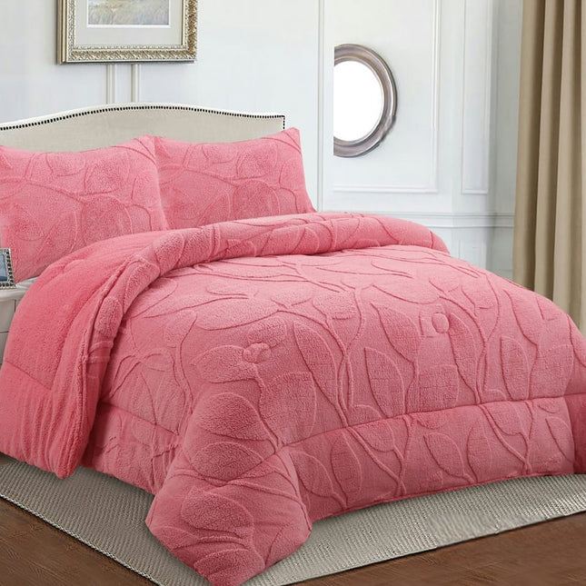 Sheepskin Quilt, Embossed Leaf Pattern – 230 x 250 cm – PINK