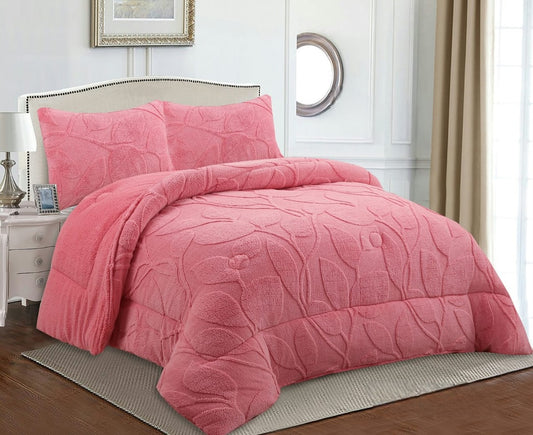 Edredón con Borrego Modelo Hojas en Relieve – 230 x 250 cm - COLOR ROSA