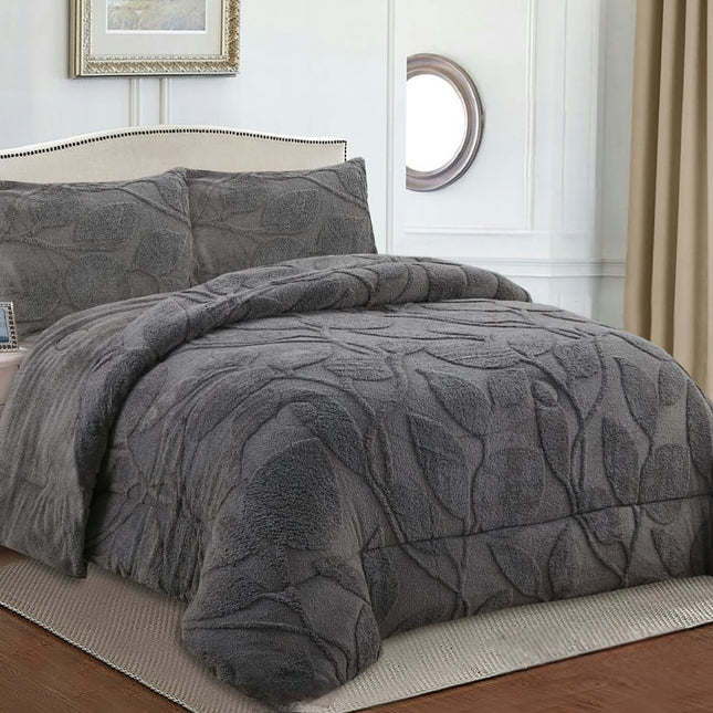 Sheepskin Quilt, Embossed Leaf Pattern – 230 x 250 cm – DARK GREY