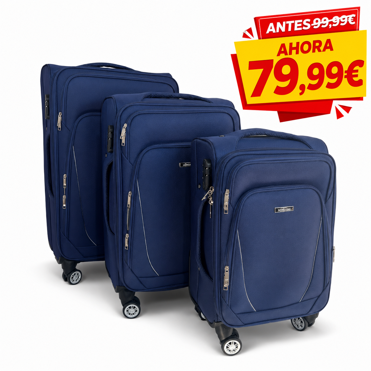 Set de 3 Maletas de Viaje Nadir – Azul Marino con Ruedas Giratorias