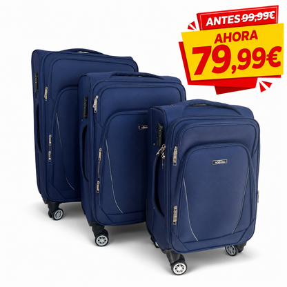 Set de 3 Maletas de Viaje Nadir – Azul Marino con Ruedas Giratorias