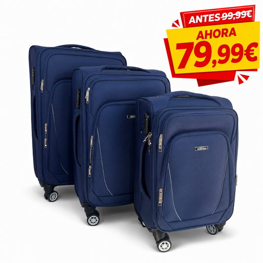Set de 3 Maletas de Viaje Nadir – Azul Marino con Ruedas Giratorias