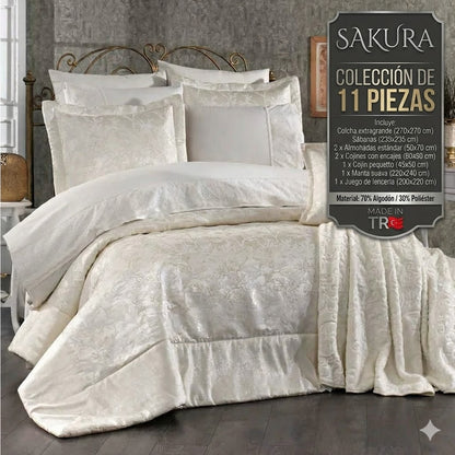 Juego de cama Sakura de 11 piezas: elegancia y confort para tu dormitorio