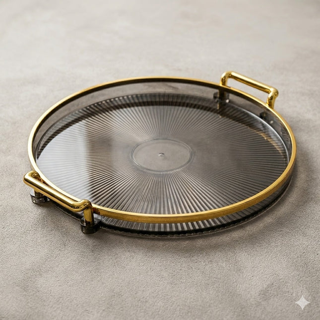 🟠 Bandeja Redonda com Alças Douradas – Elegância para Servir ou Decorar - Plástico Preto