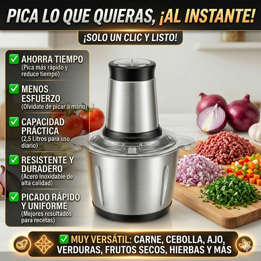 Picadora Eléctrica Teffo 300W con Recipiente de Acero Inoxidable de 2,5 Litros – Pica Más Rápido y Ahorra Tiempo en la Cocina