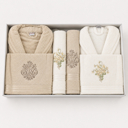 Pack Doble Albornoz Family 8 Piezas – 2 Albornoces, 4 Toallas y 2 Manoplas