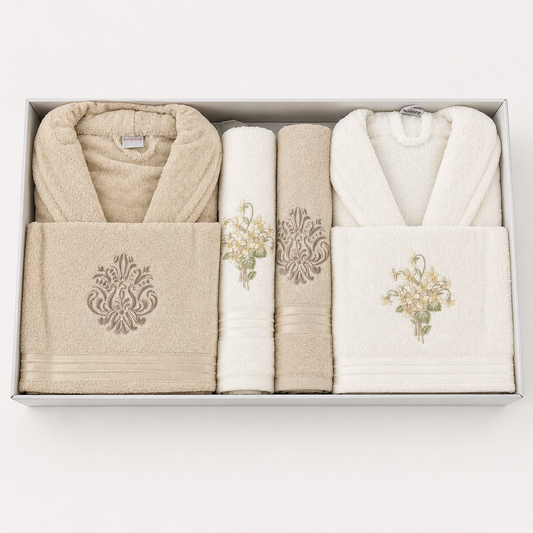 Pack Doble Albornoz Family 8 Piezas – 2 Albornoces, 4 Toallas y 2 Manoplas