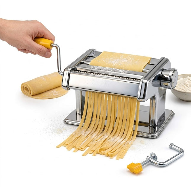 Manual Pasta Machine 150mm Stainless Steel – 9 Thickness Levels with Double Cutter