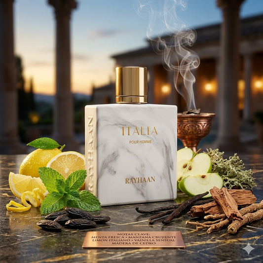 RAYHAAN ITALIA FOR MEN EDP 100 ml, perfume de lujo para hombre, diseño de mármol blanco, fragancia premium con caja de regalo