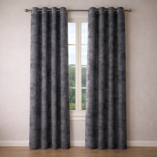 Cortinas Blackout de Poliéster, Padrão de Ondas, 140x260cm - 2 Peças, Elegantes e Modernas - Cinza