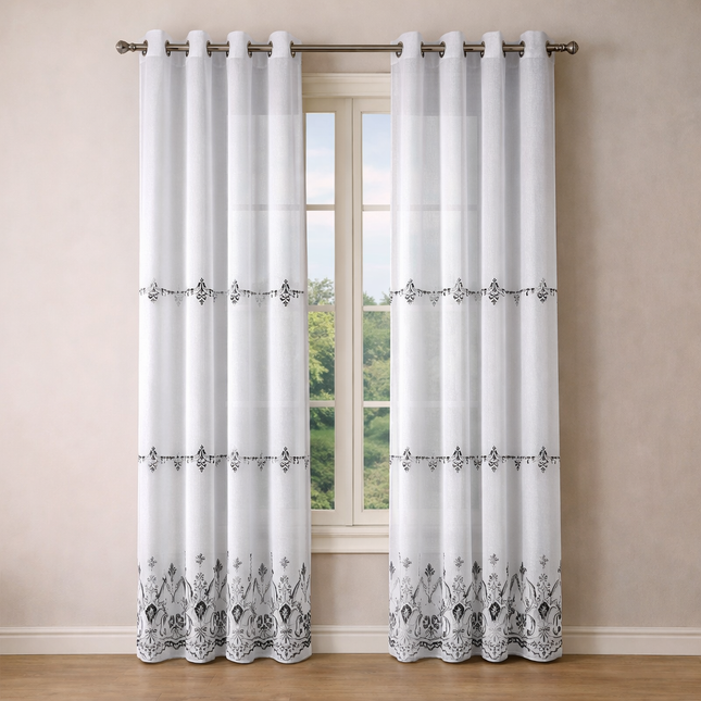 Cortinas Blackout de Poliéster, Padrão de Ondas, 140x260cm - 2 Peças, Elegantes e Modernas - Cinza
