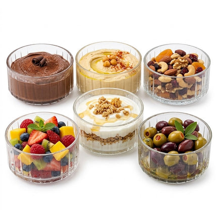✅ Set de 6 cuencos grabados de vidrio — 240 ml aprox., estilo y versatilidad en tu mesa ✅