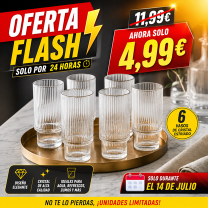 Set 6 Vasos Lines de Cristal Estriado Transparente
