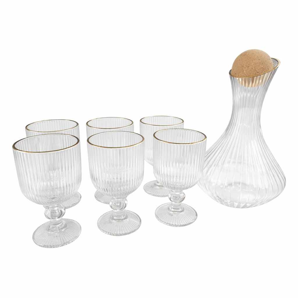 Set de 7 Piezas – Jarra de Cristal con 6 Copas a Juego